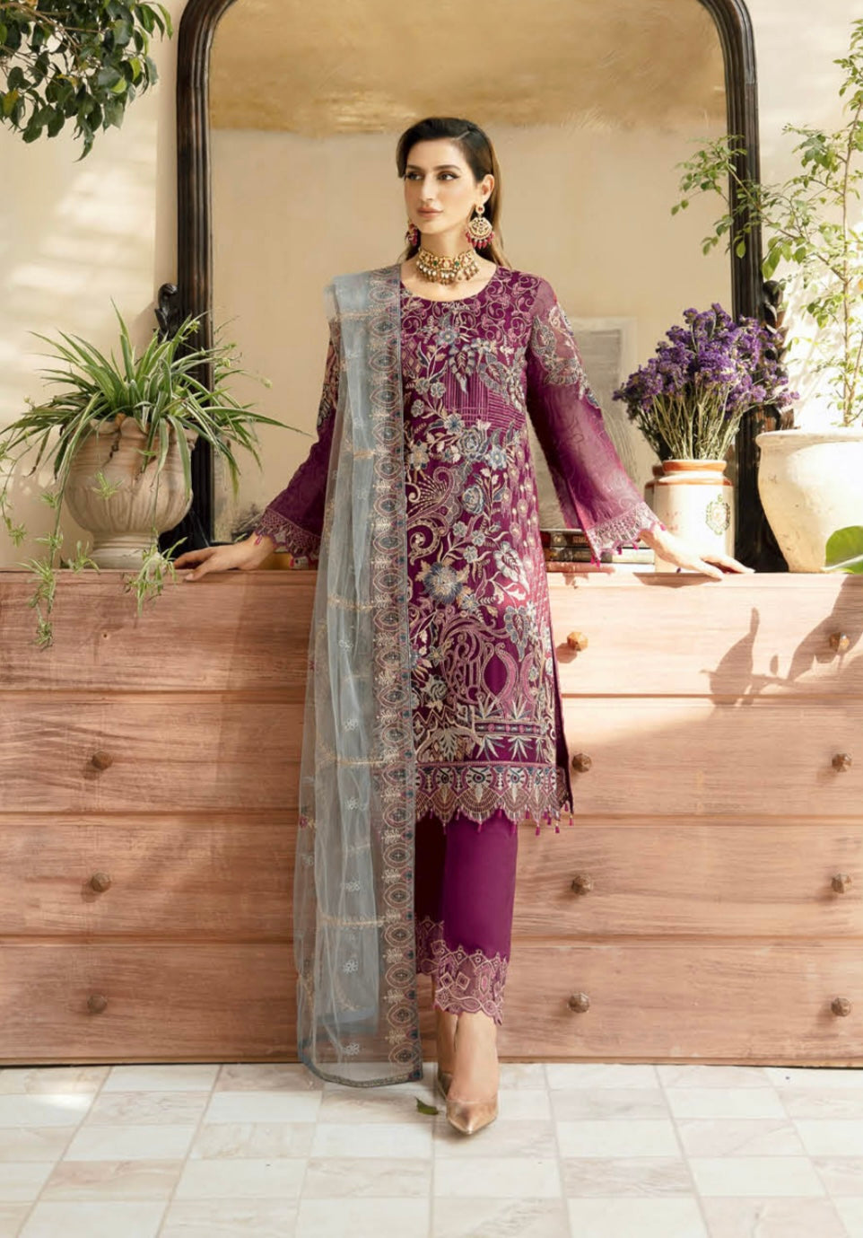 (327) Ramsha Chevron Luxury Chiffon Collection Ready-Made Suit Volume 9