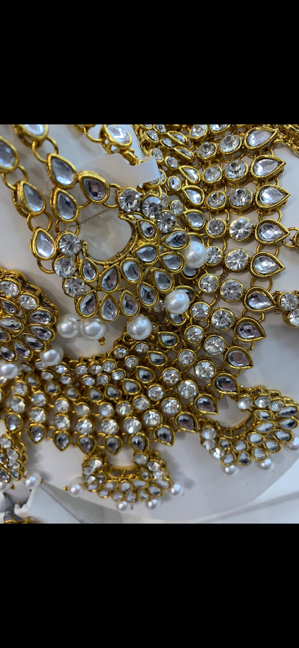 Pakistani gold diamonte pearl stone jewelry set