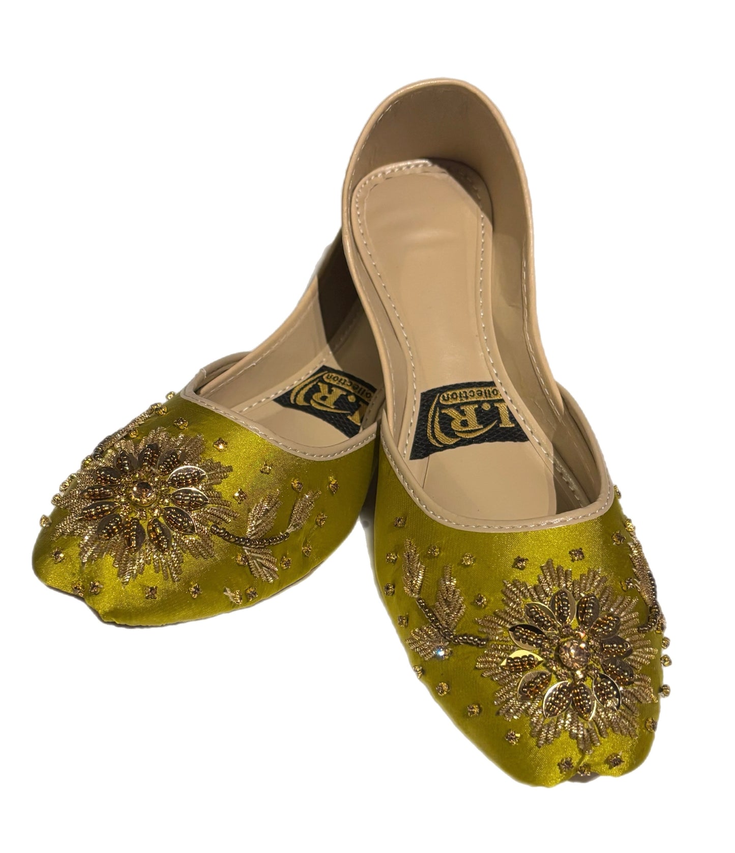 (S7) Handmade Satin Khusa – Gold Embroidered Punjabi Jutti with Soft Foam Comfort