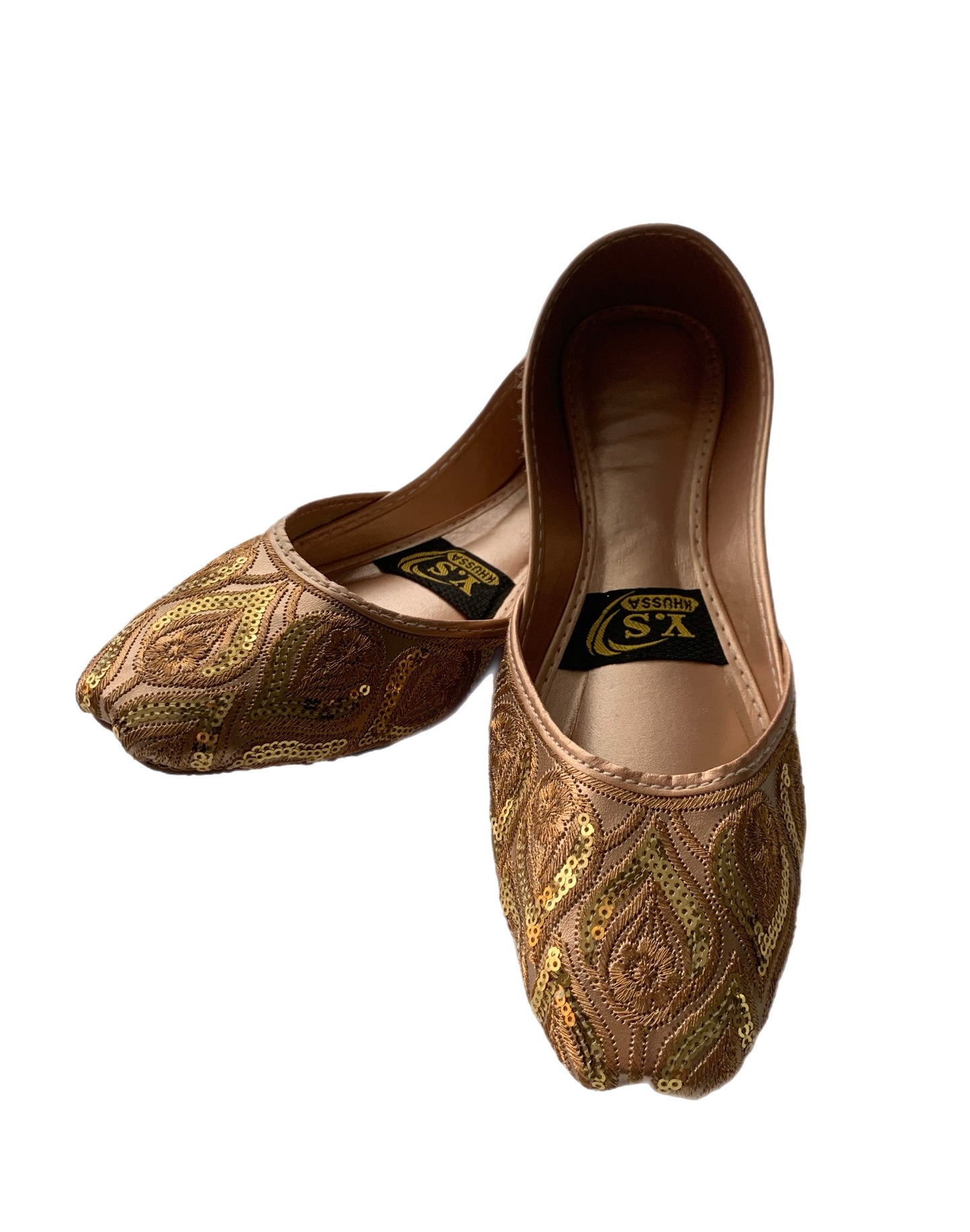 (S30) Handmade Gold Sequin Khussa – Embroidered Punjabi Jutti with Soft Foam & Non-Slip Sole