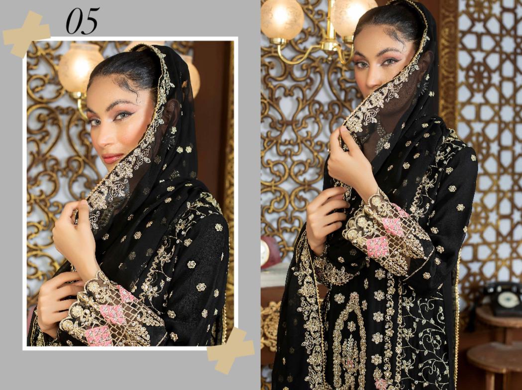 (7) Pakistani Ladies' Chiffon Suit with Stonework Embroidery & Palazzo Trousers