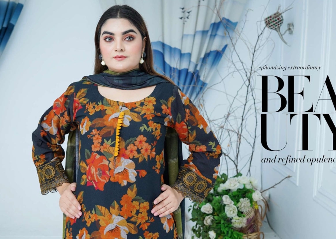 (163) Luxury Dhanak Embroidered Suit | 3 Piece Ready to Wear Winter Collection