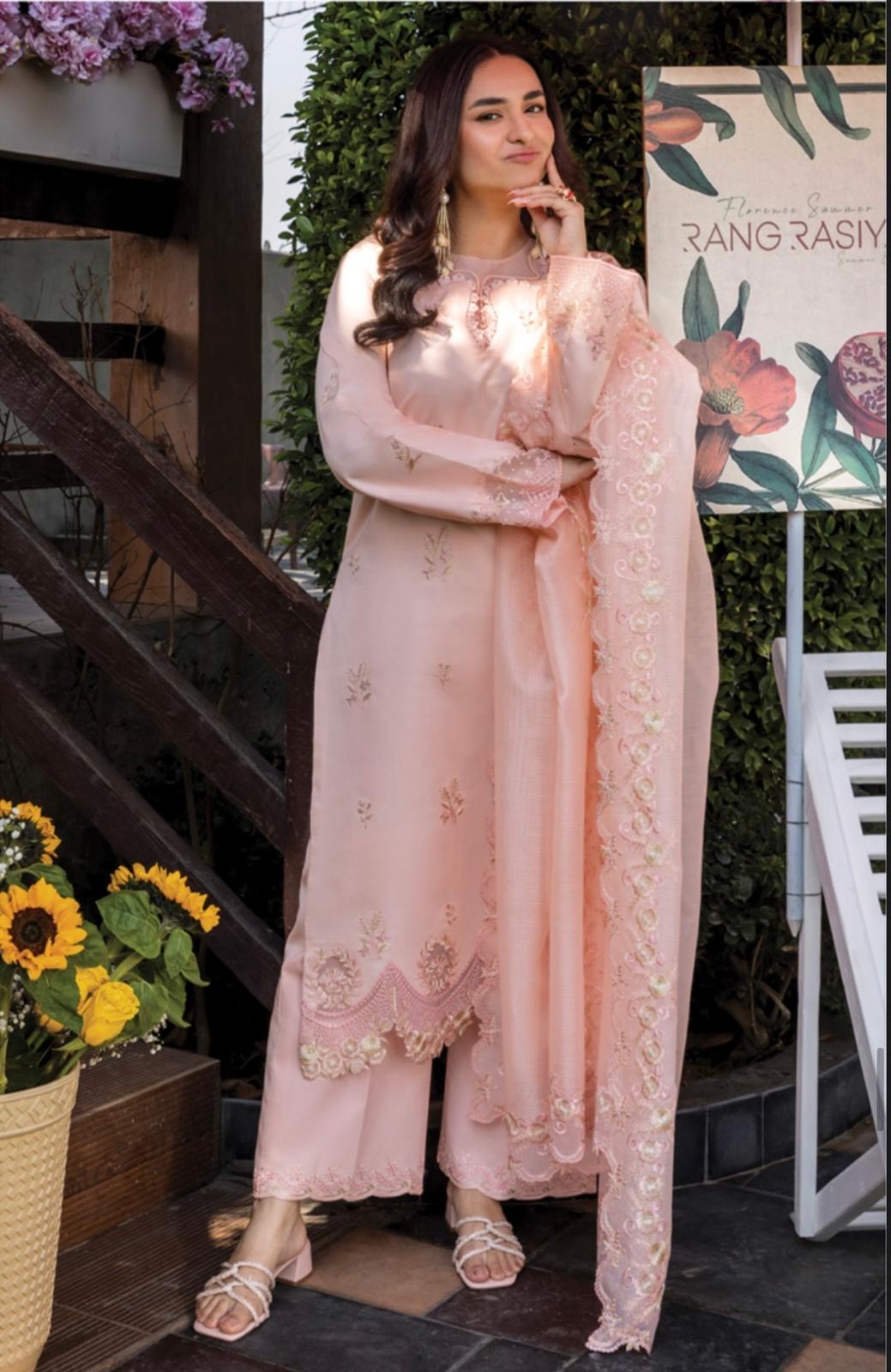 (133) Rang Rasiya Shireen Florence Summer Edit 2025 – Ready-to-Wear Lawn Suit with Printed Silk Dupatta