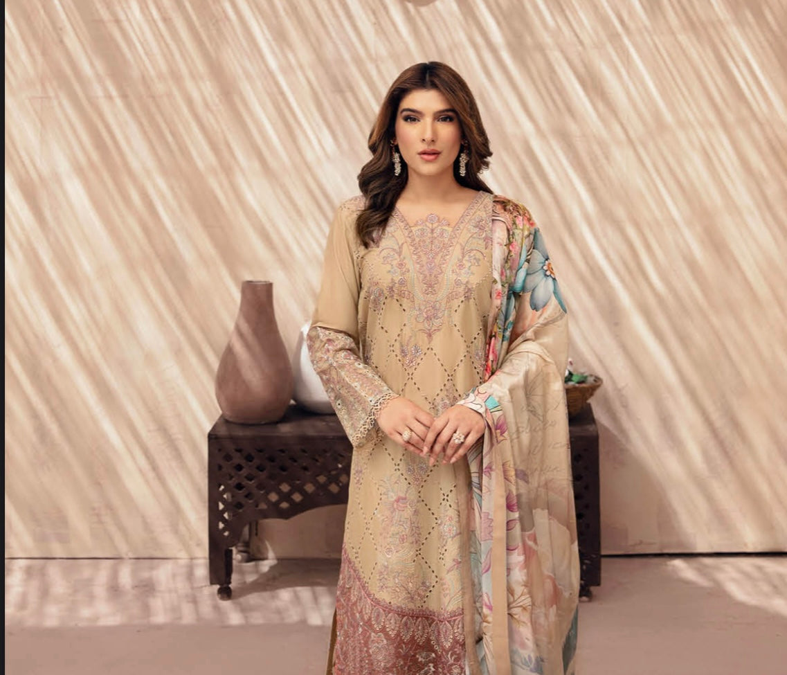 (189) Ramsha Andaaz Luxury Fully Lined Lawn Embroidered Ready Made Suit