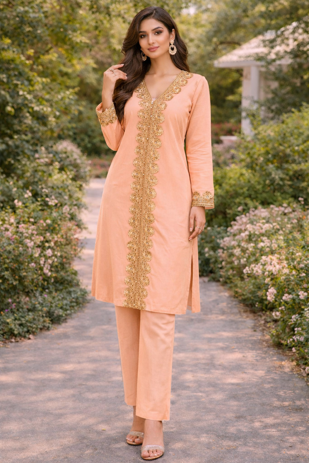 (103) Embroidered Co-ord | Diamanté Easy-Flow viscose Set Comfy Pocket Trousers