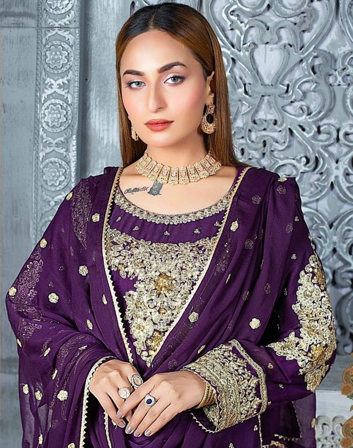 (70) Crinkle Chiffon Palazzo Suit – Embroidered Elegance with Chiffon Dupatta | Ready-to-Wear
