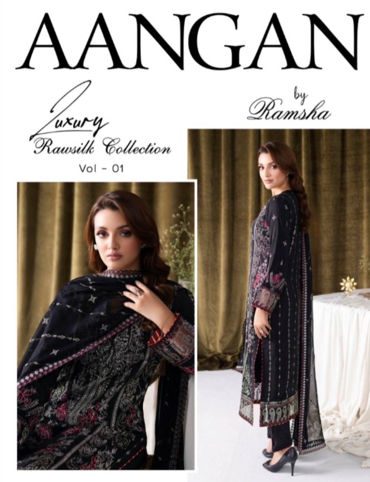 (304) Ramsha Aangan Luxury Raw Silk Collection – Ready-to-Wear 3-Piece Suit