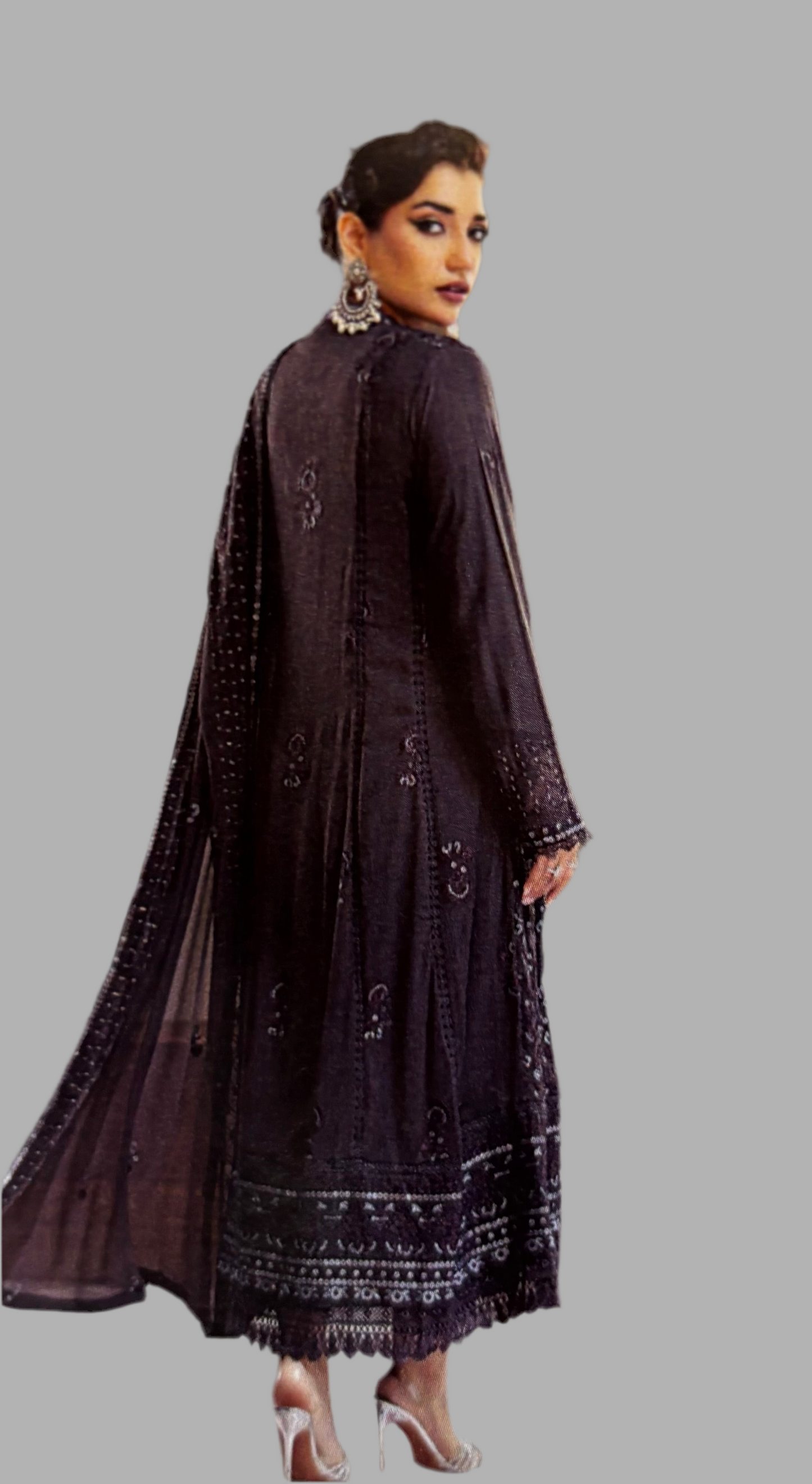 (199) Rumaysa Sequin Embellished Maxi – Ready-Made Elegance with Embroidered Chiffon Dupatta