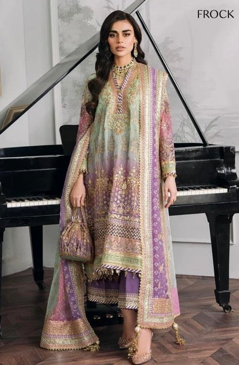 (101) Pakistani Contrast Embroidered Chiffon Suit with Elegant Dupatta