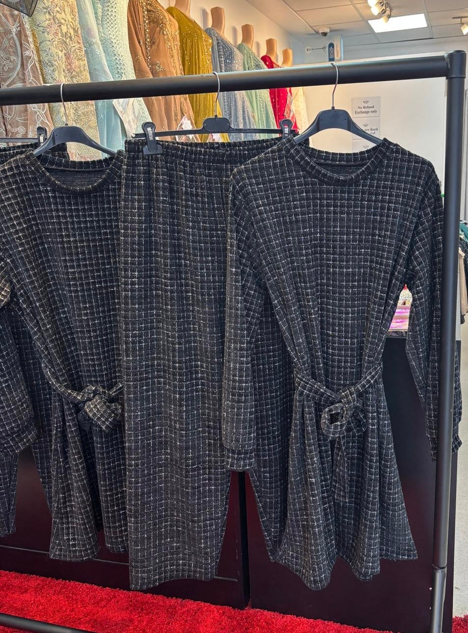 (68) Co-ord Chequered casual warm winter soft velvet feel two piece one size
