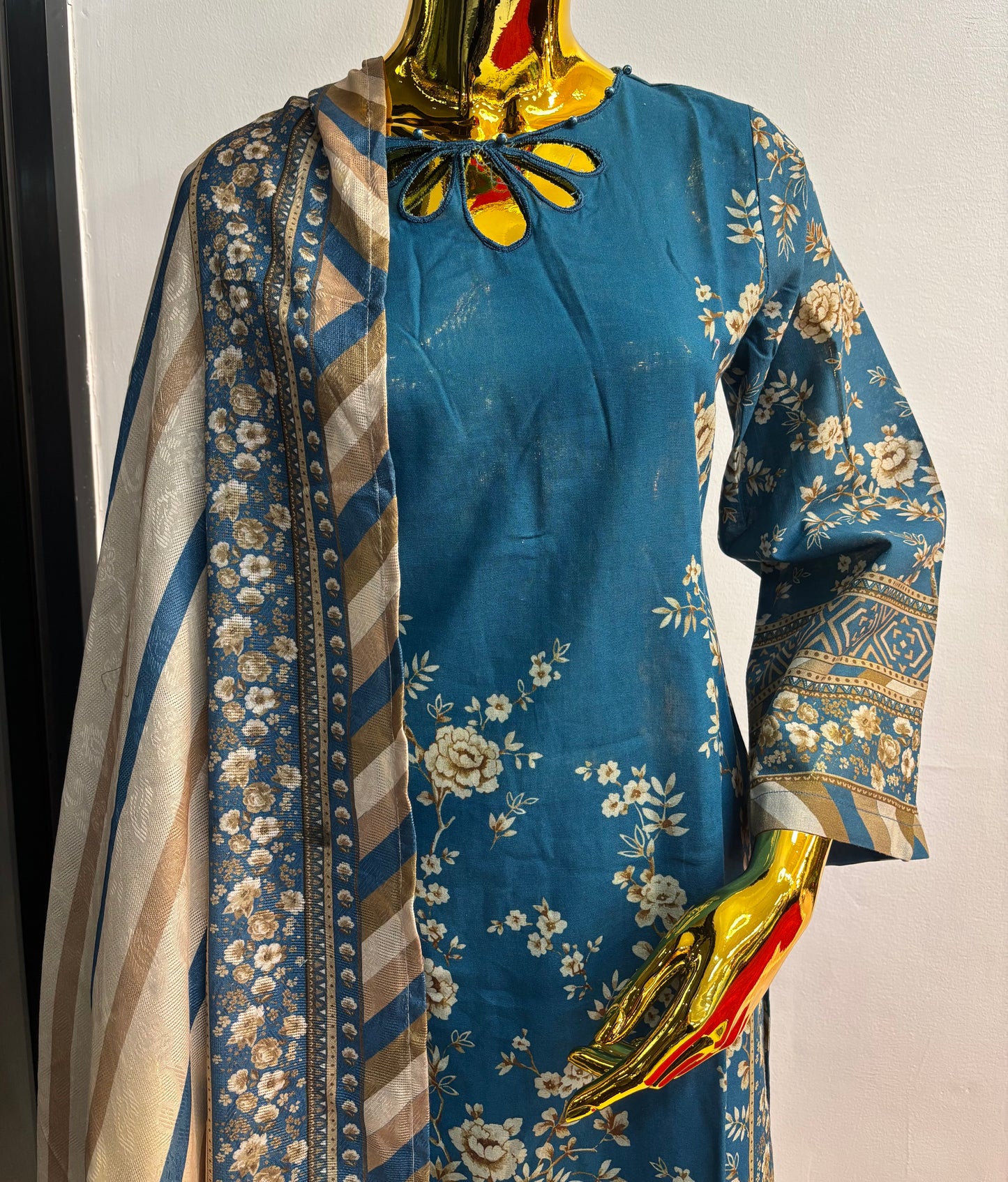 (136) Simran's Embroidered Printed Palazzo Soft Khaddar Ready-Made Suit