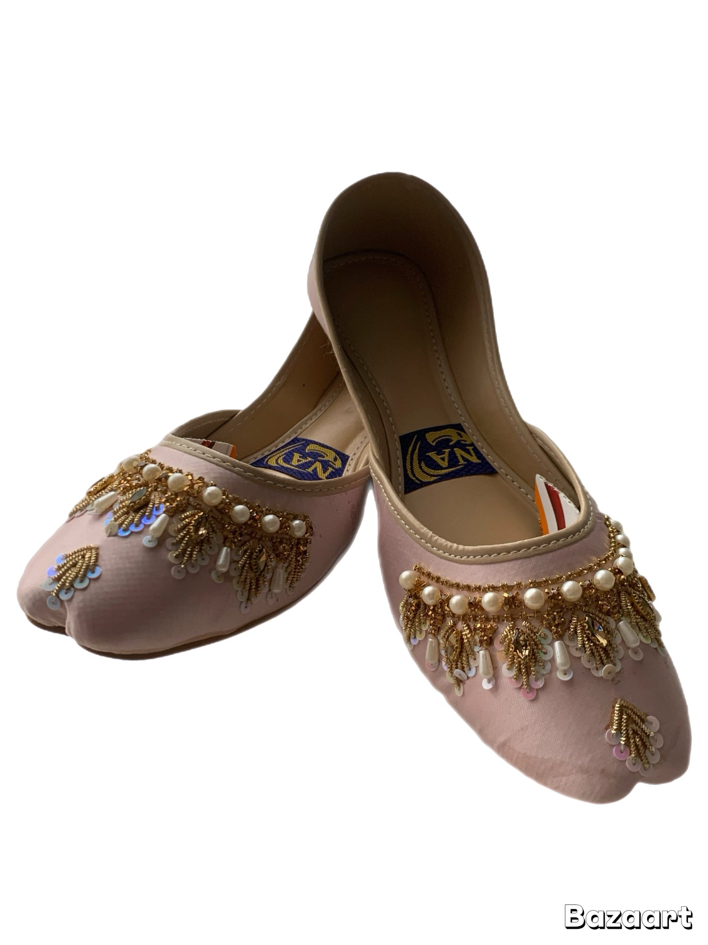 (S31) Handmade Satin Khusa – Gold Embroidered Punjabi Jutti with Soft Foam Comfort
