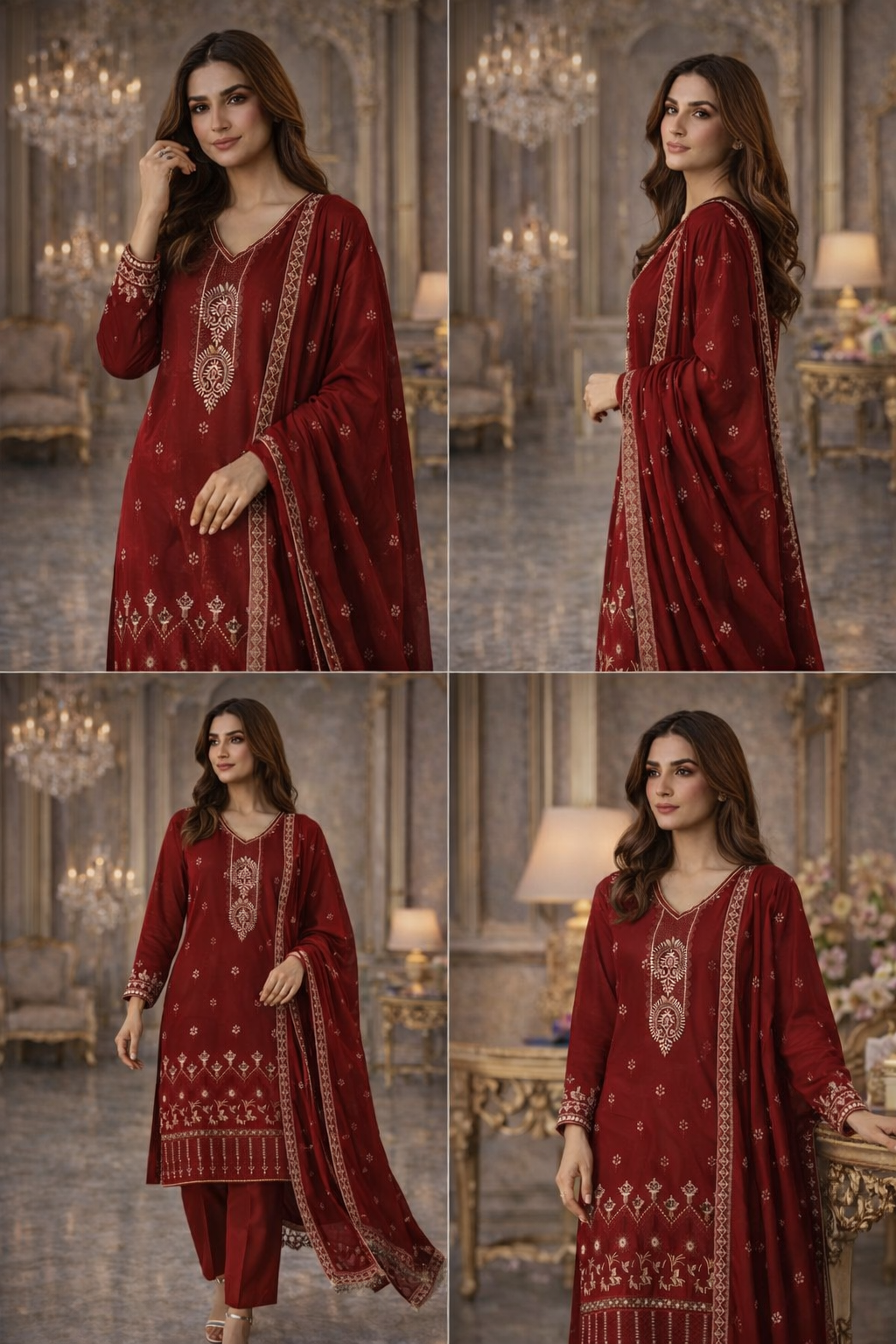 (346) Soft Lightweight Silky Viscose suit Embroidered Chiffon Dupatta Designed for Comfortable Ready-to-Wear Elegance