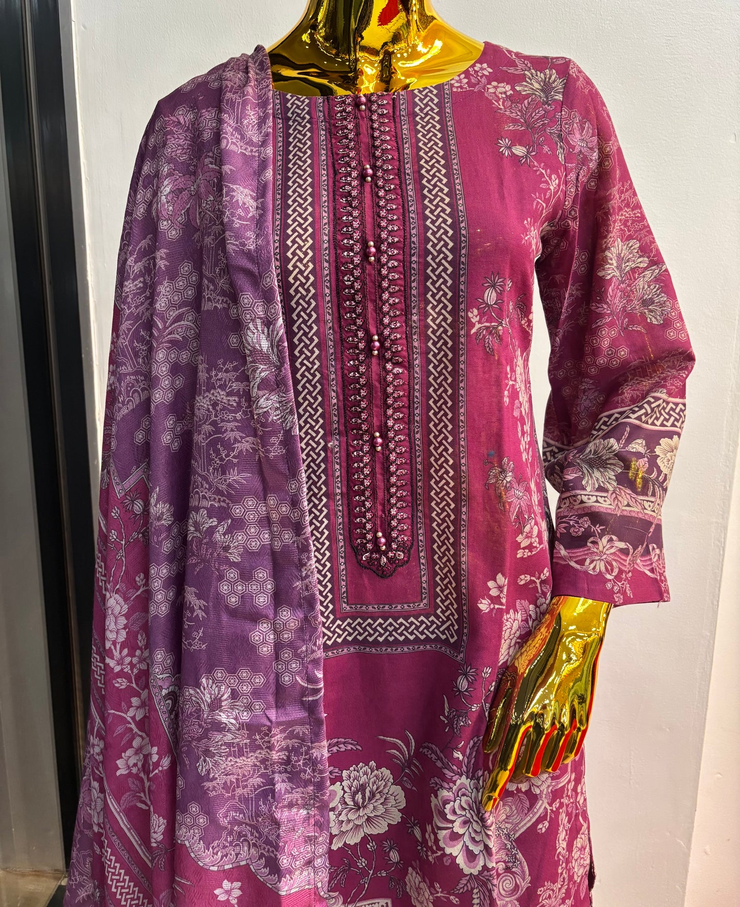 (141) Simran's Embroidered Printed Palazzo Soft Khaddar Ready-Made Suit