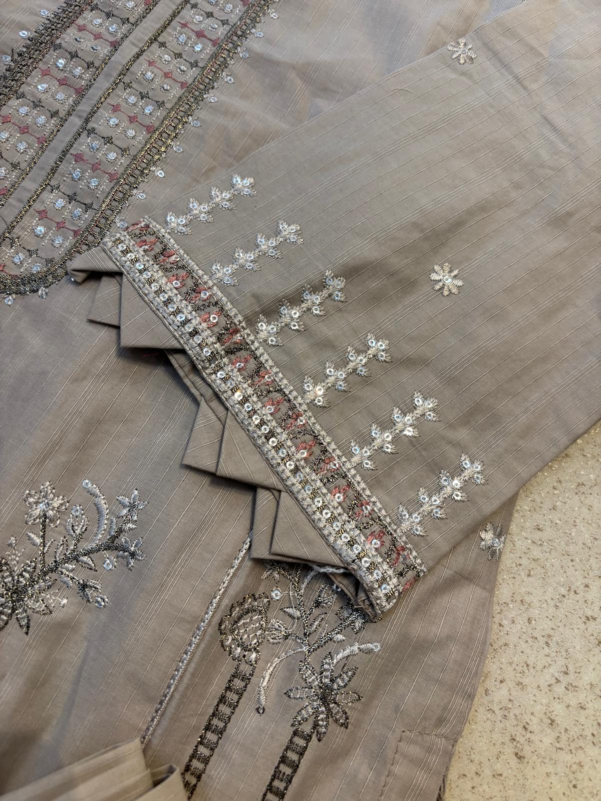 (324) Pakistani Soft Cotton Khaddar Embroidered Suit | Ready-to-Wear with Organza Embroidered Dupatta