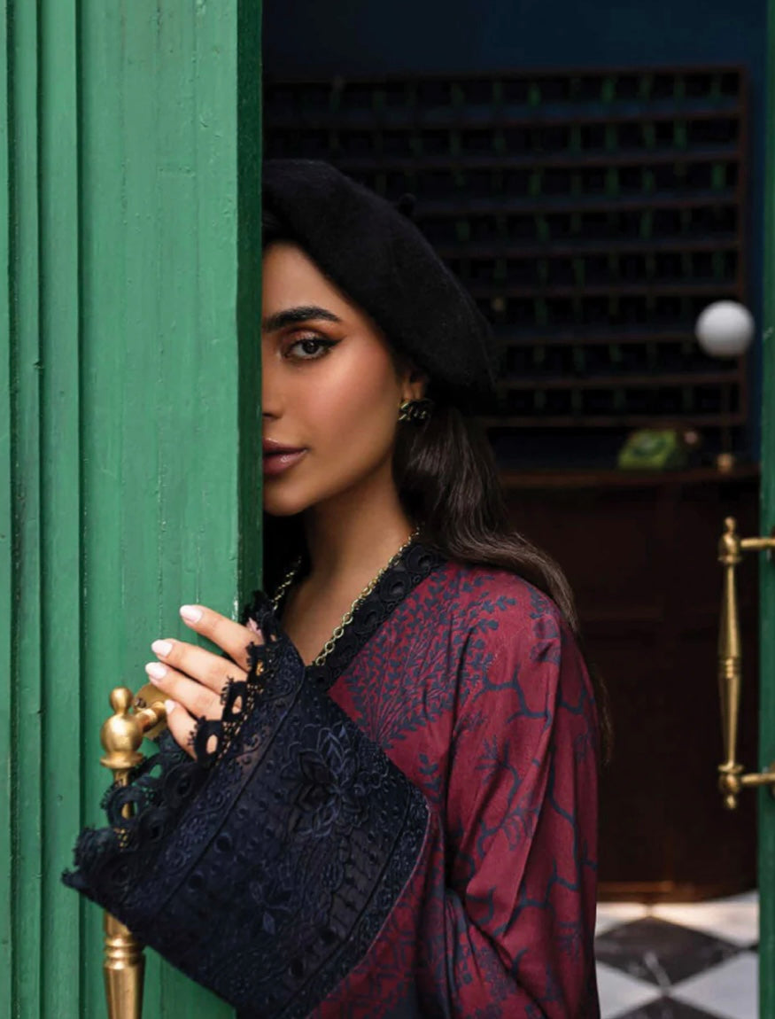 (156) Elegant Original Nureh Gardenia Printed Slub Linen Suit with Chiffon Dupatta