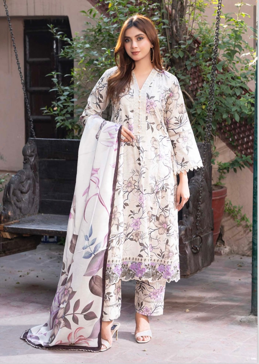 (40) Soni Pakistani Exquisite Luxury Khaddar 3-Piece Suit with Pashmina Dupatta