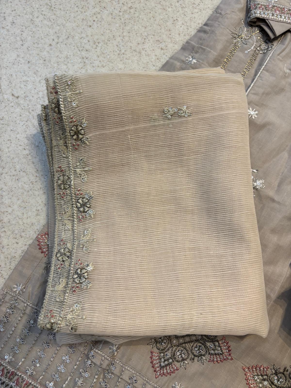 (324) Pakistani Soft Cotton Khaddar Embroidered Suit | Ready-to-Wear with Organza Embroidered Dupatta