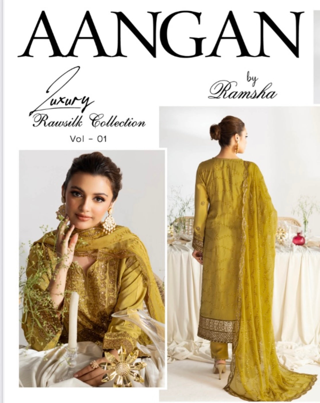 (317) Ramsha Aangan Luxury Raw Silk Collection – Ready-to-Wear 3-Piece Suit