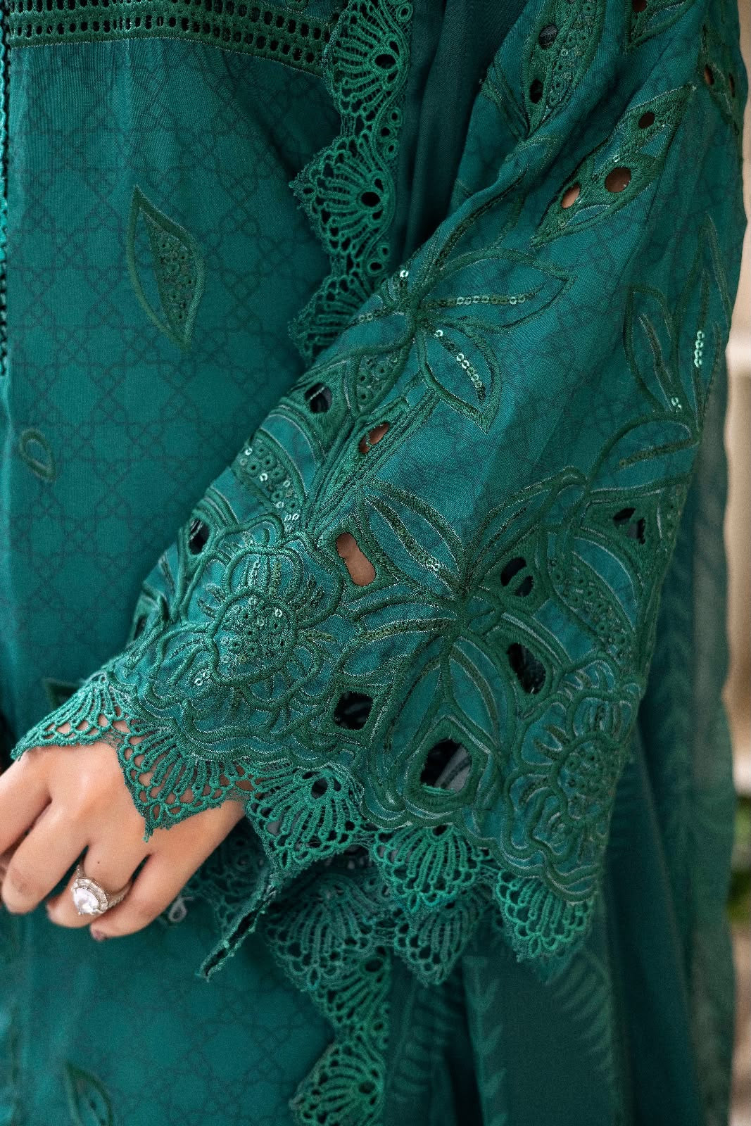 (351) Maria b inspired embroidered arabic lawn lace cutwork pearl sequins printed chiffon dupatta ready to wear