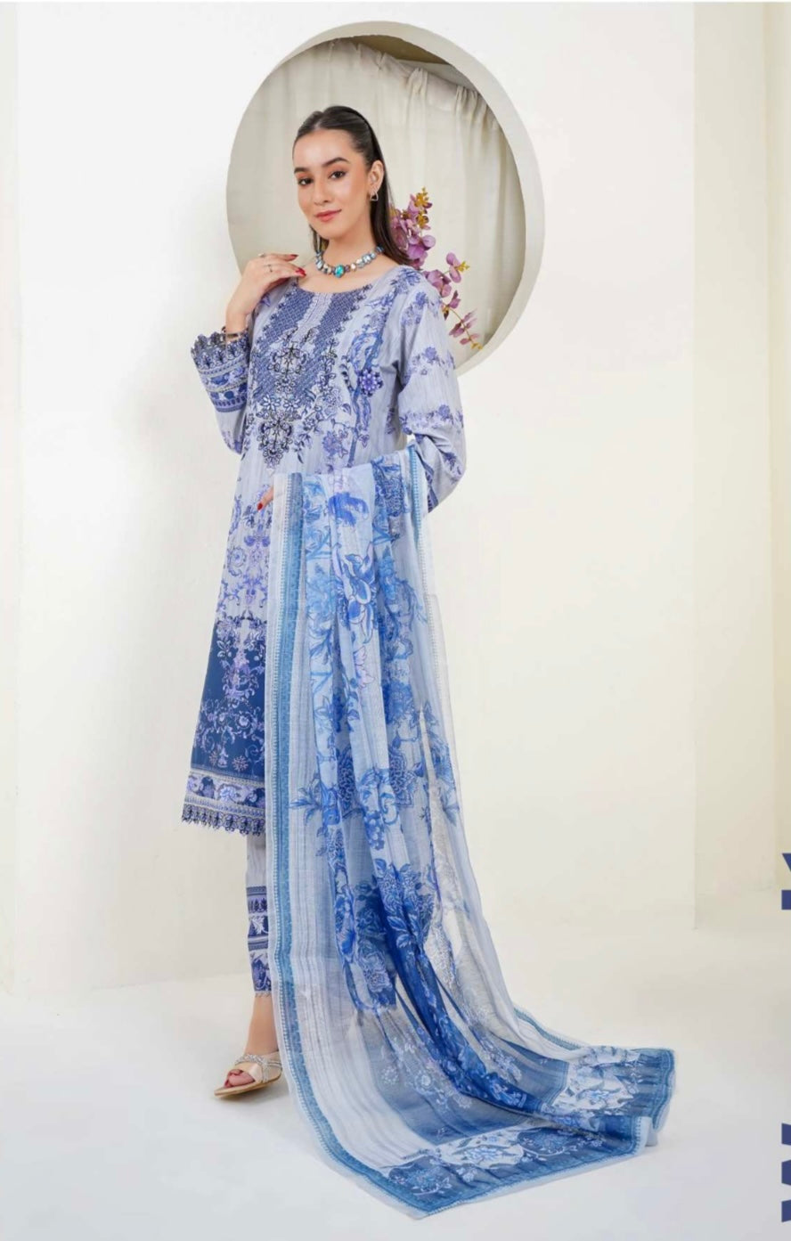 (21) Lawn Luxe – Digital Print 3-Piece Ready-to-Wear Set with Munar Dupatta