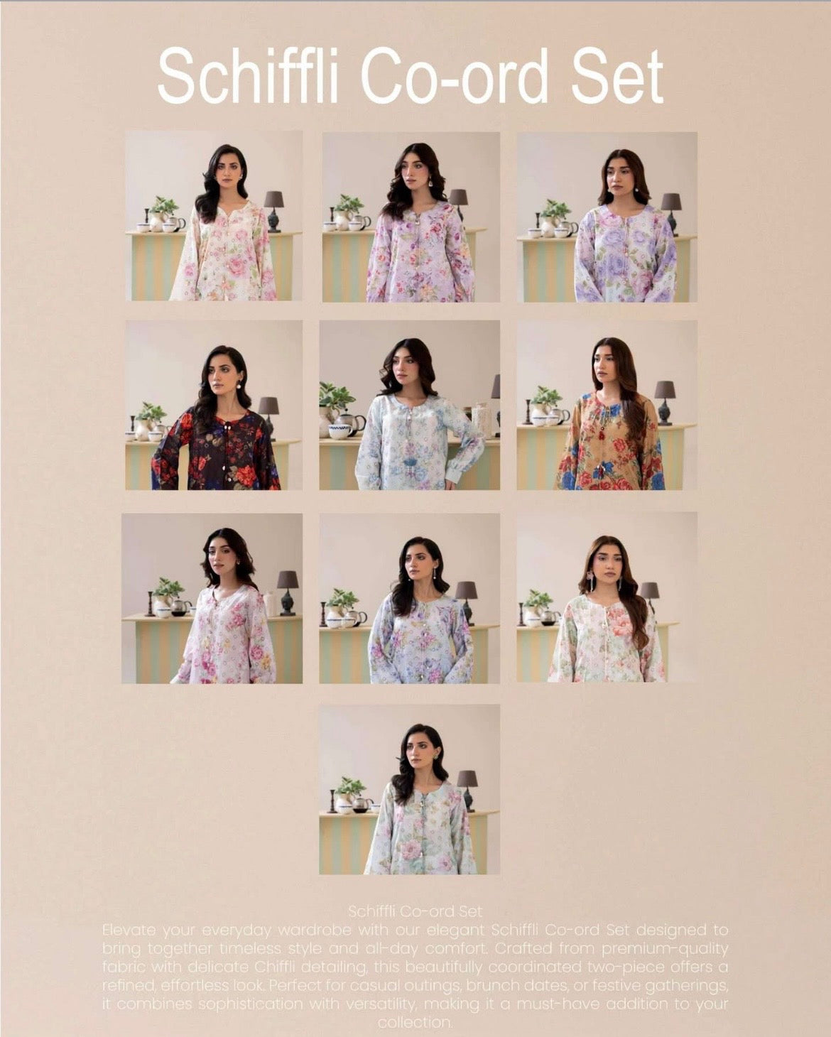 (38) Adan’s schiffli floral chickankari printed voil lawn shirt lawn trousers co ord set