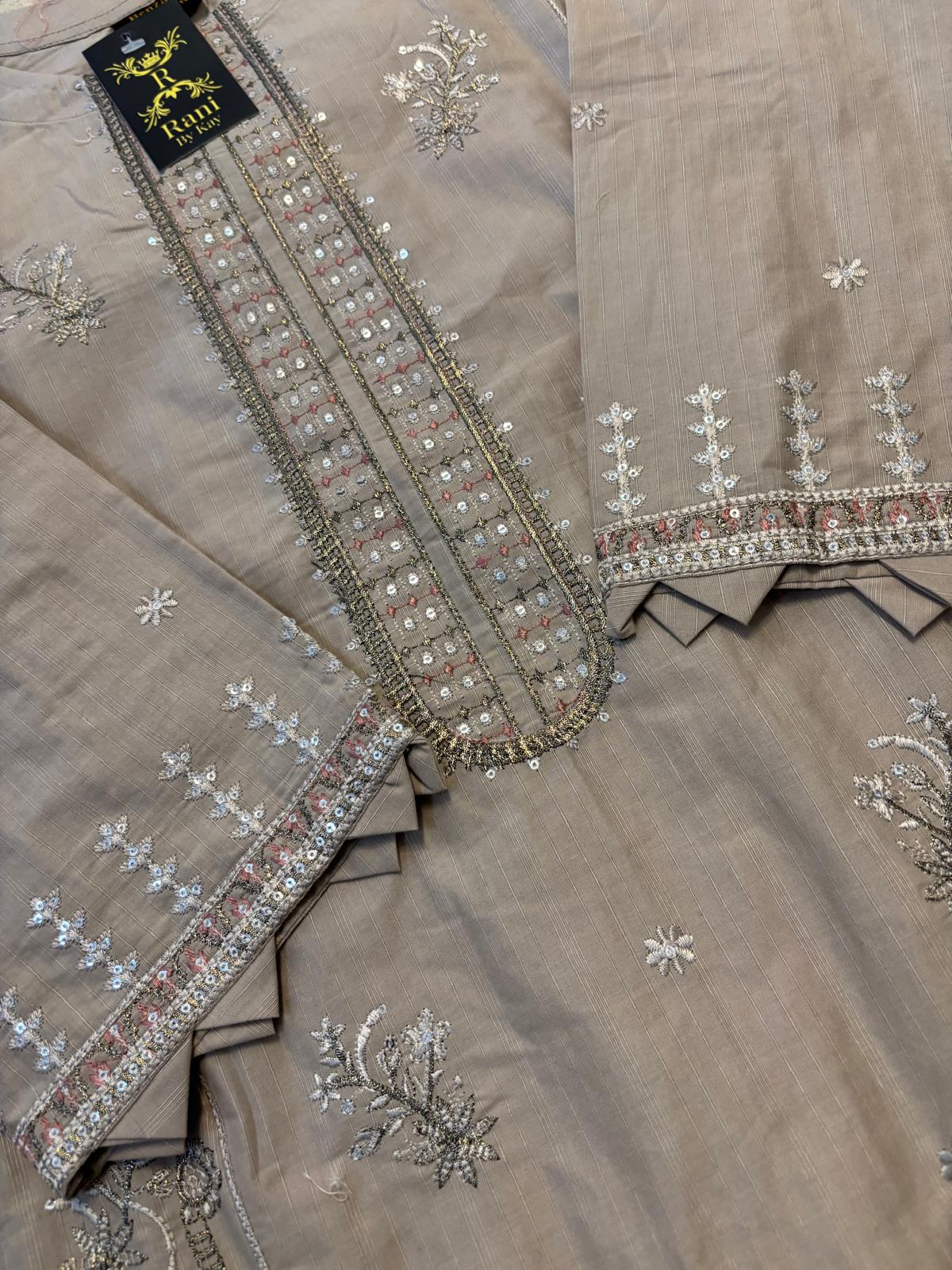 (324) Pakistani Soft Cotton Khaddar Embroidered Suit | Ready-to-Wear with Organza Embroidered Dupatta