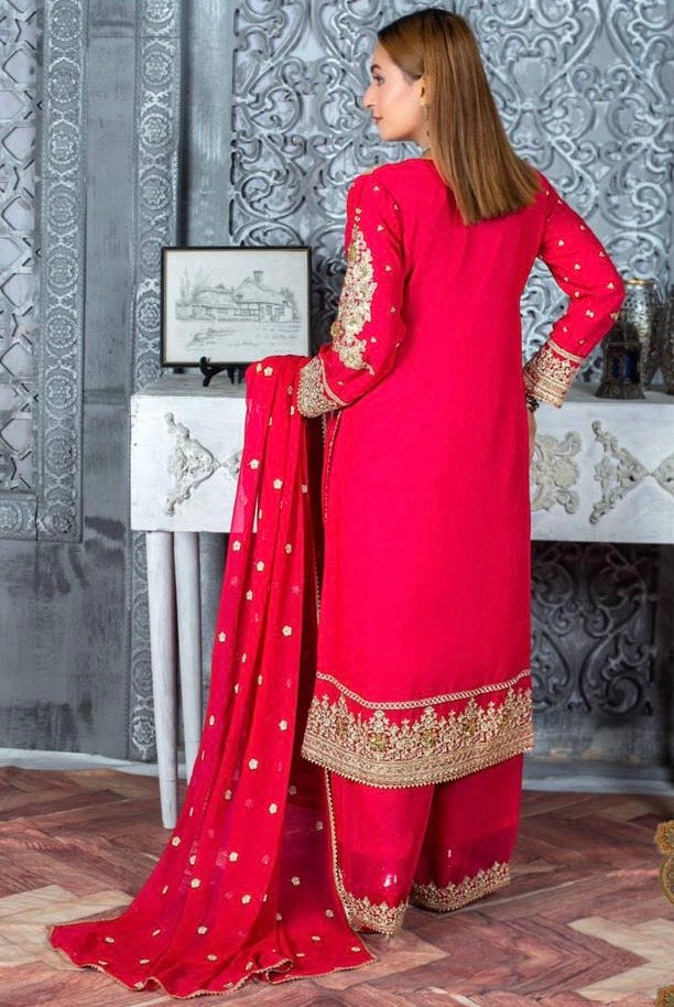 (98) Crinkle Chiffon Embroidered Palazzo Suit with Chiffon Dupatta