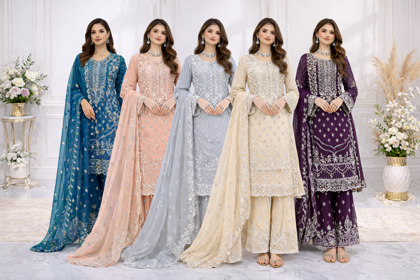 (64) Ramsha Chiffon Embellished Palazzo Set – Elegant Luxe Look