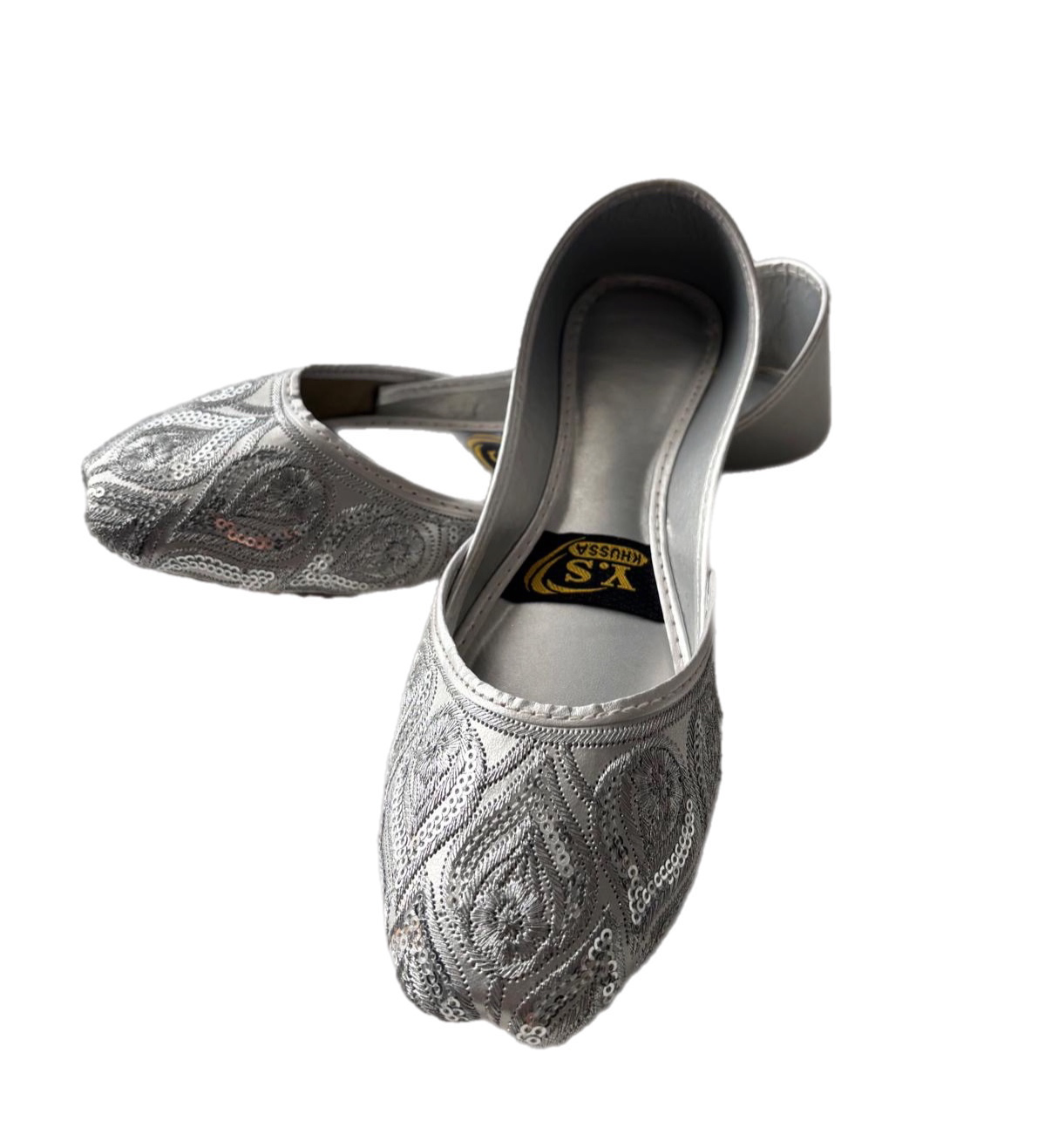 (S21) hand made Khussa grey sequin embroidered soft foam non slip Punjabi jutti