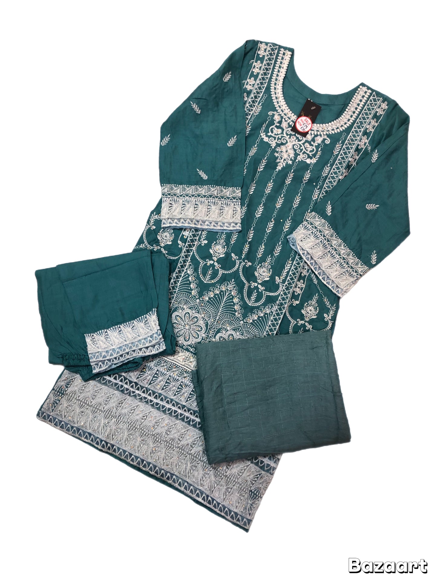 (313) Pakistani Linen Embroidered Three-Piece Ready-Made Casual Suit