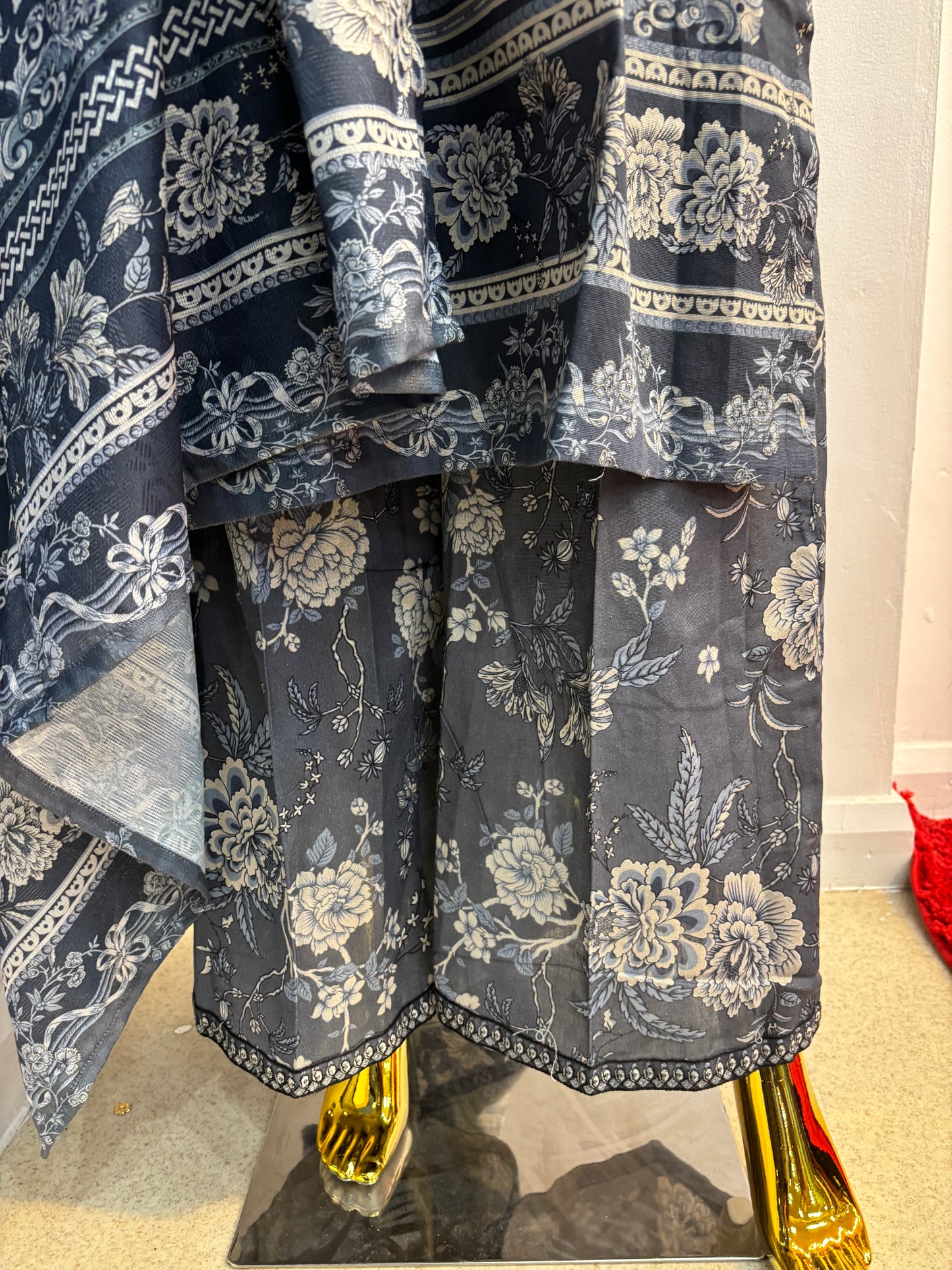(48) Simran's Embroidered Printed Palazzo Soft Khaddar Ready-Made Suit
