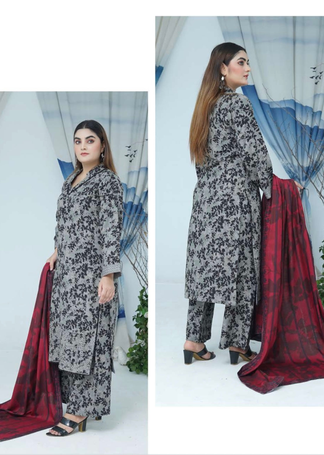 (157) Pakistani Dhanak Contrast Shawl Suit | Autumn Winter Ready to Wear