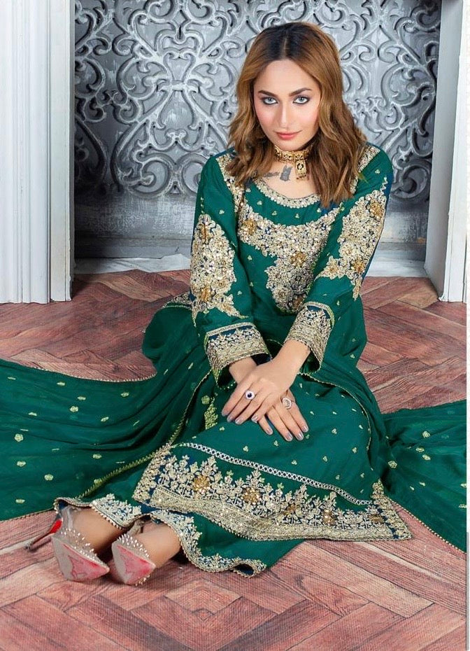 (73) Crinkle Chiffon Palazzo Suit – Embroidered Elegance with Chiffon Dupatta | Ready-to-Wear
