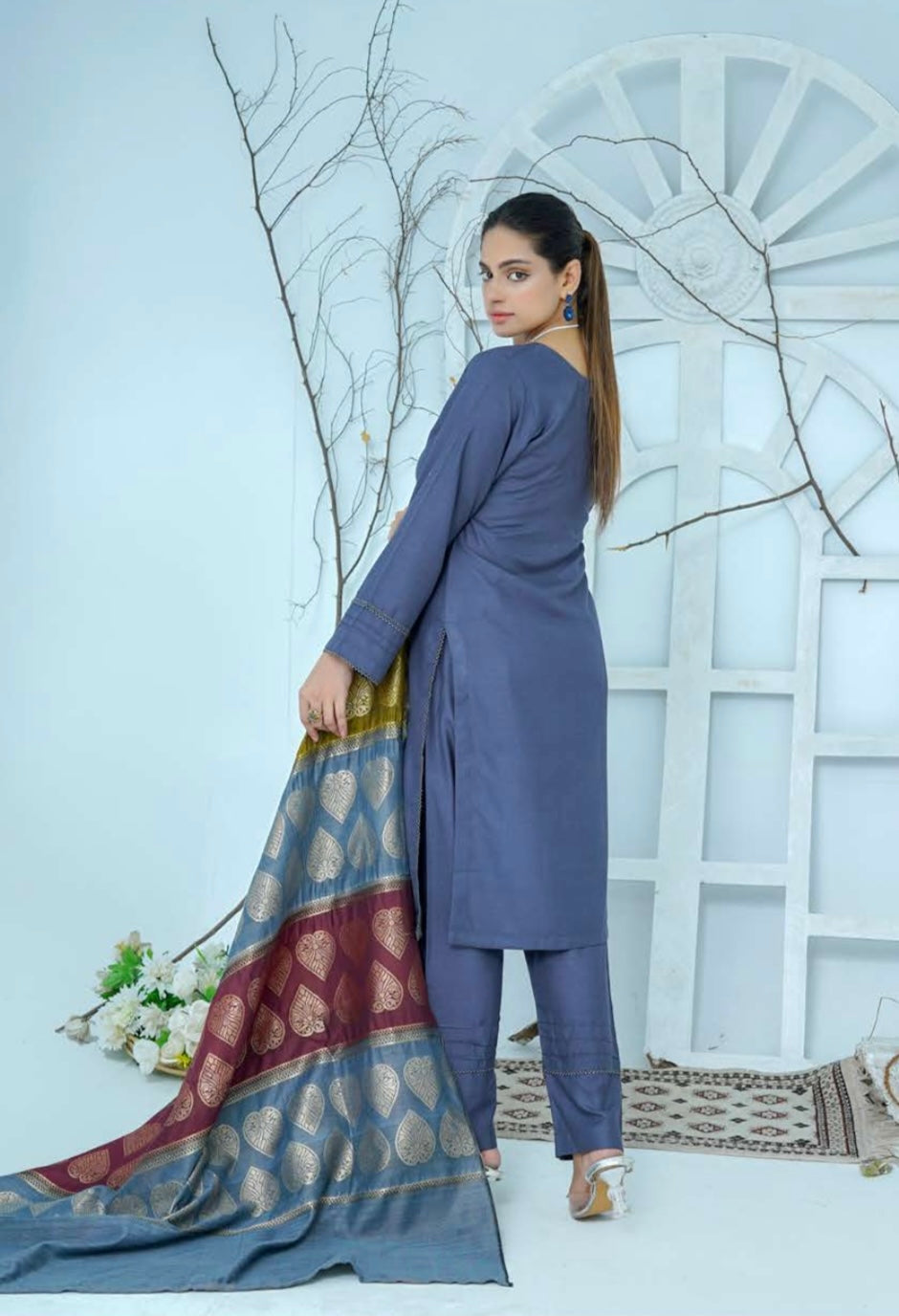 (151) Pakistani Dhanak Contrast Shawl Suit | Autumn Winter Ready to Wear