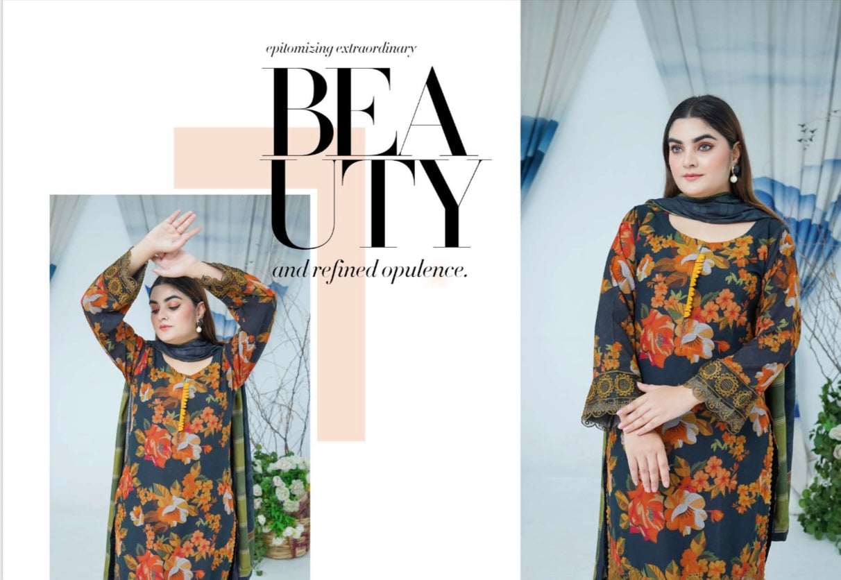 (163) Luxury Dhanak Embroidered Suit | 3 Piece Ready to Wear Winter Collection