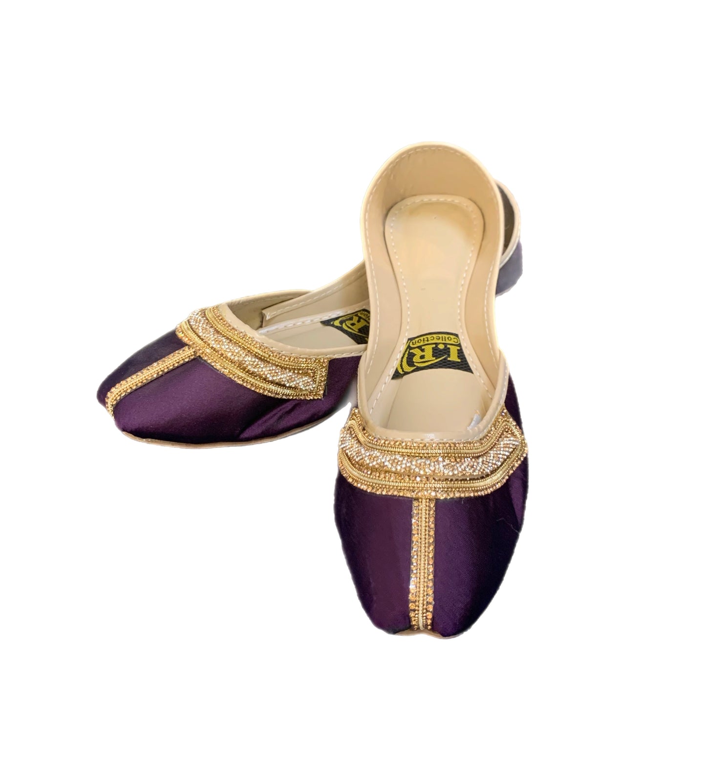 (S38) Handmade Satin Khusa – Gold Embroidered Punjabi Jutti with Soft Foam Comfort