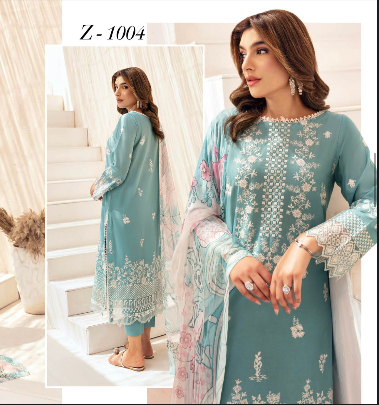 (191) Ramsha Andaaz Luxury Lawn Embroidered Palazzo Ready Made Suit