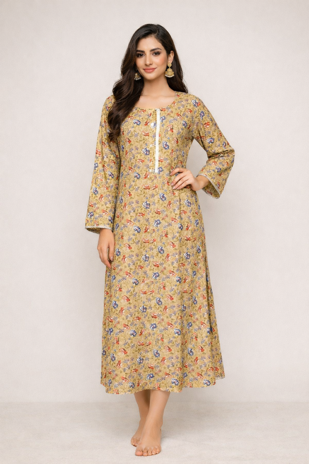 (265) Badal Summer Flared Printed Dress – Breezy & Beautiful one size
