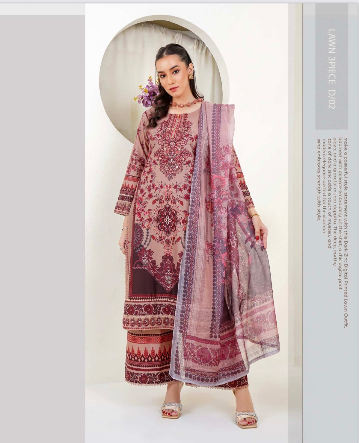 (15) Lawn Luxe – Digital Print 3-Piece Ready-to-Wear Set with Munar Dupatta