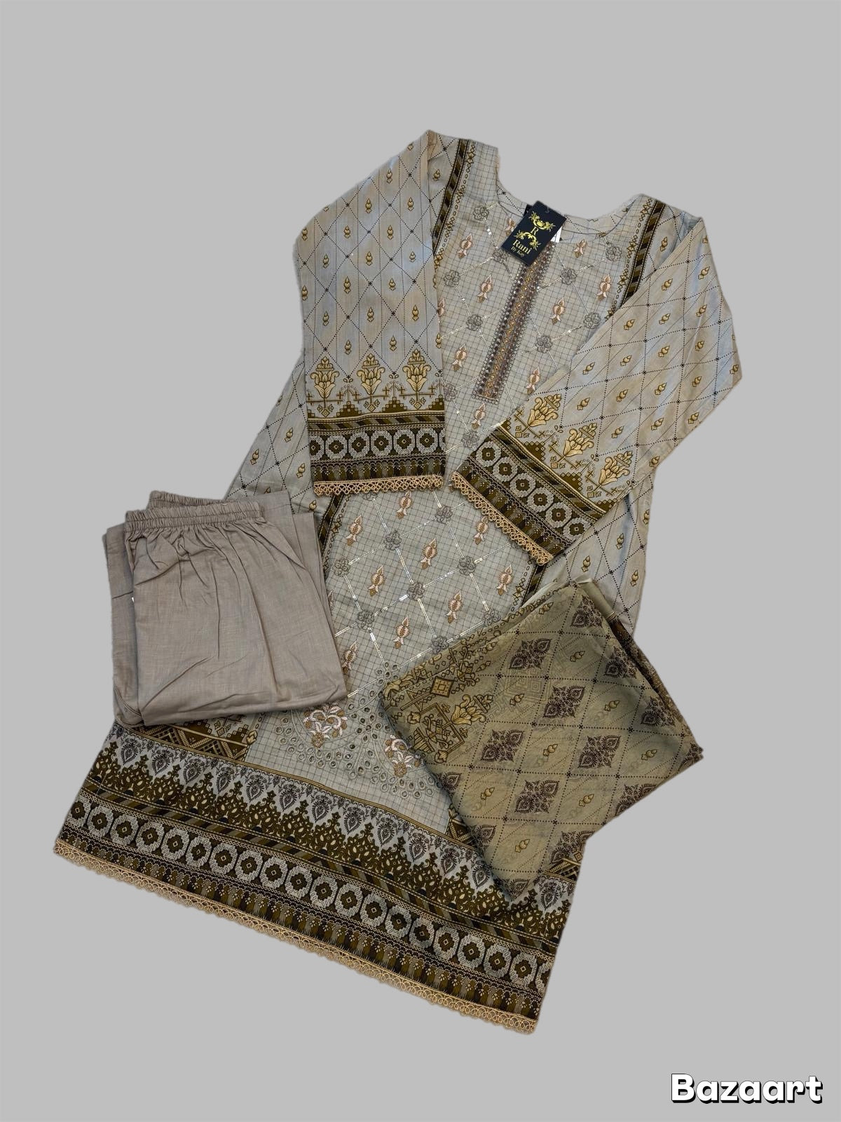 (45) Pakistani Printed Embroidered Lawn Suit | Ready-to-Wear Casual Outfit with Palazzo Trousers