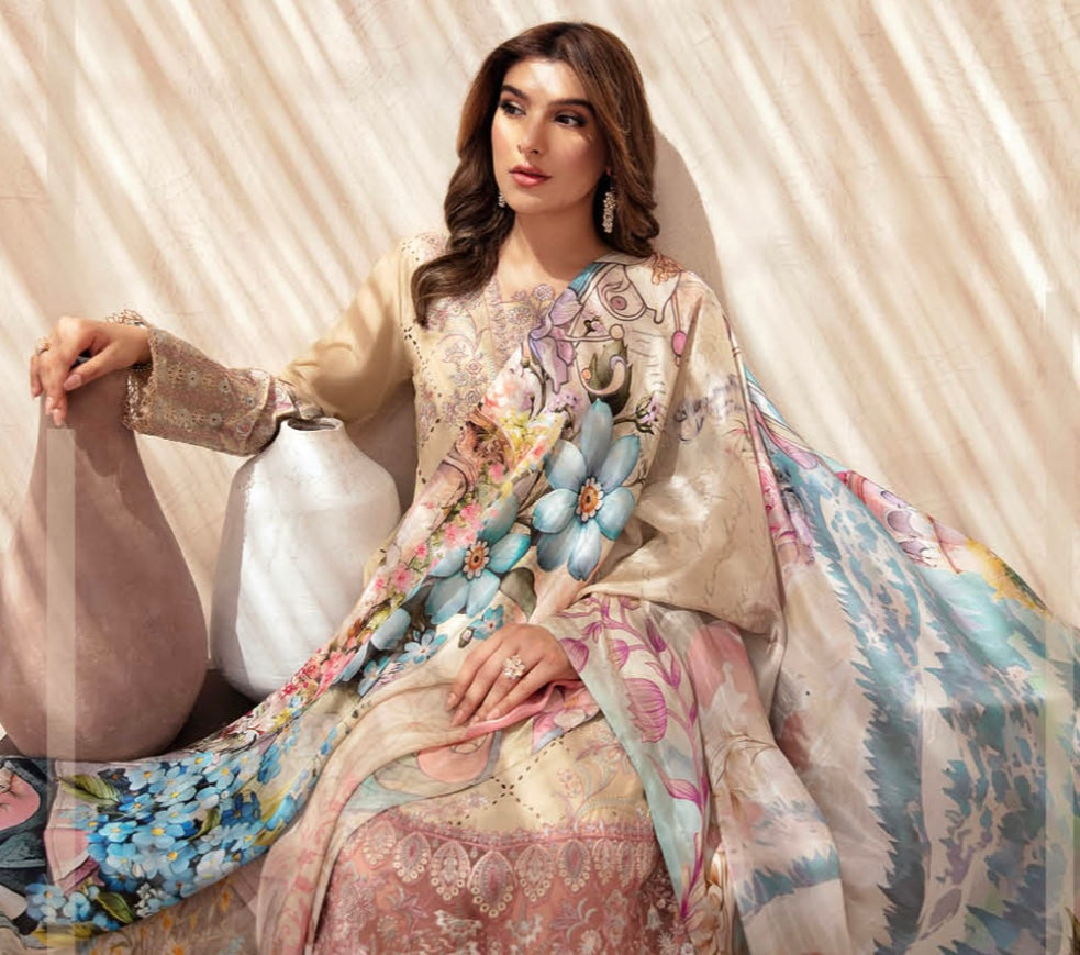 (189) Ramsha Andaaz Luxury Fully Lined Lawn Embroidered Ready Made Suit