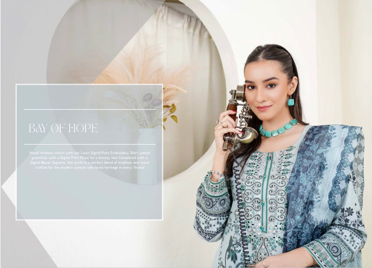 (10) Lawn digital print kameez/trousers digital munar dupatta ready to wear