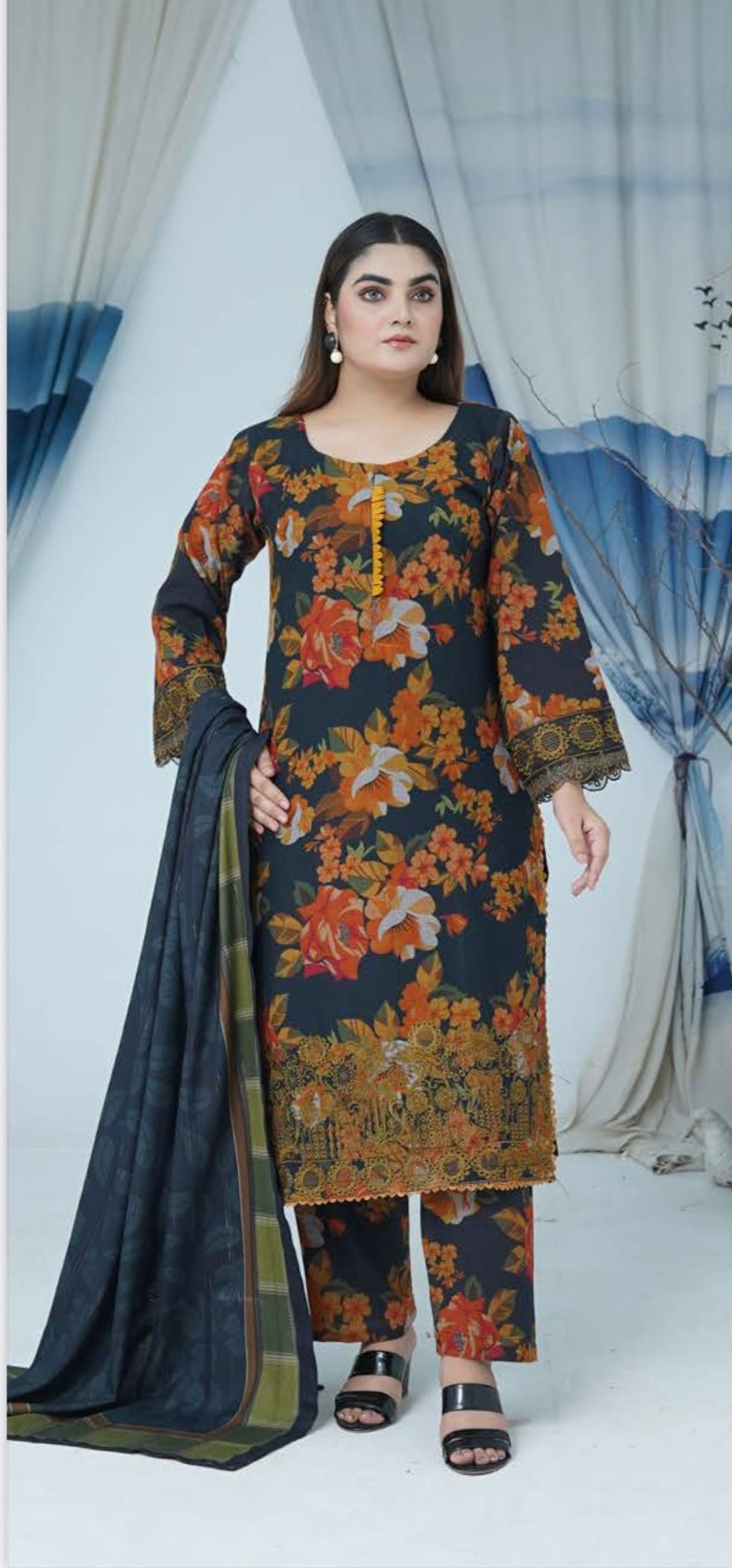 (163) Luxury Dhanak Embroidered Suit | 3 Piece Ready to Wear Winter Collection