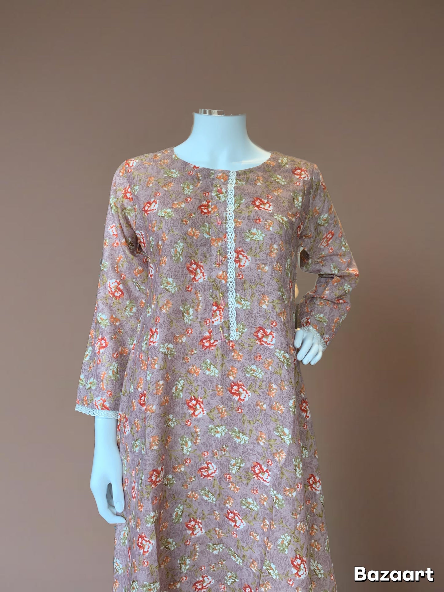 (268) Badal summer light purple flared printed lace trim dress one size fits uk size 10-16