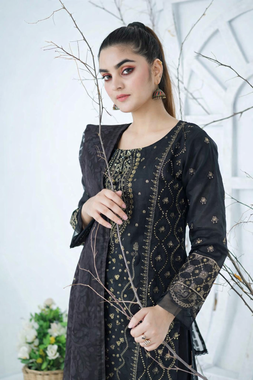 (278) Ready Made Organza Suit | Delicate Sequin Embroidery