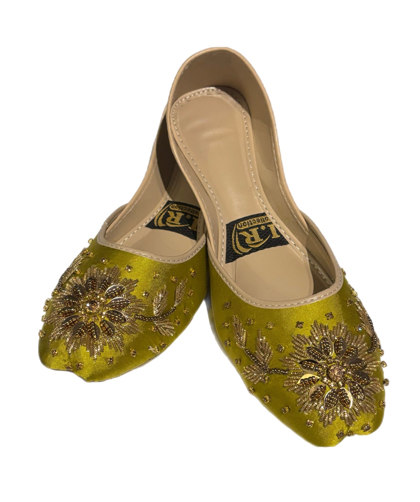 (S7) Handmade Satin Khusa – Gold Embroidered Punjabi Jutti with Soft Foam Comfort