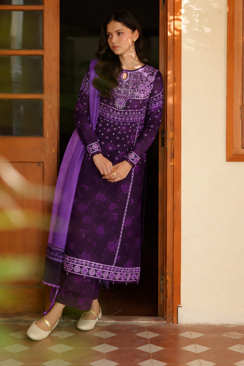 (194) Farasha meline powder plum  digital printed premium viscose digital printed viscose twill shawl ready to wear