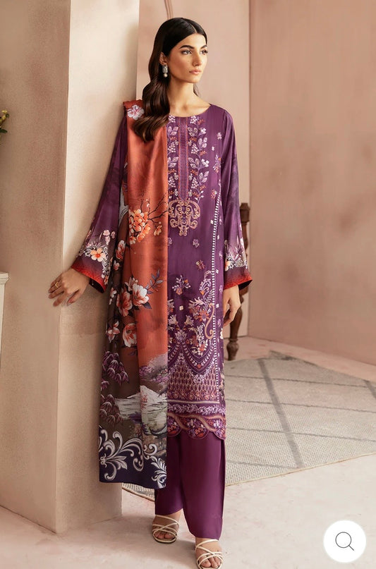(190) Riwaj by Ramsha Viscose Embroidered Suit with Printed Dupatta