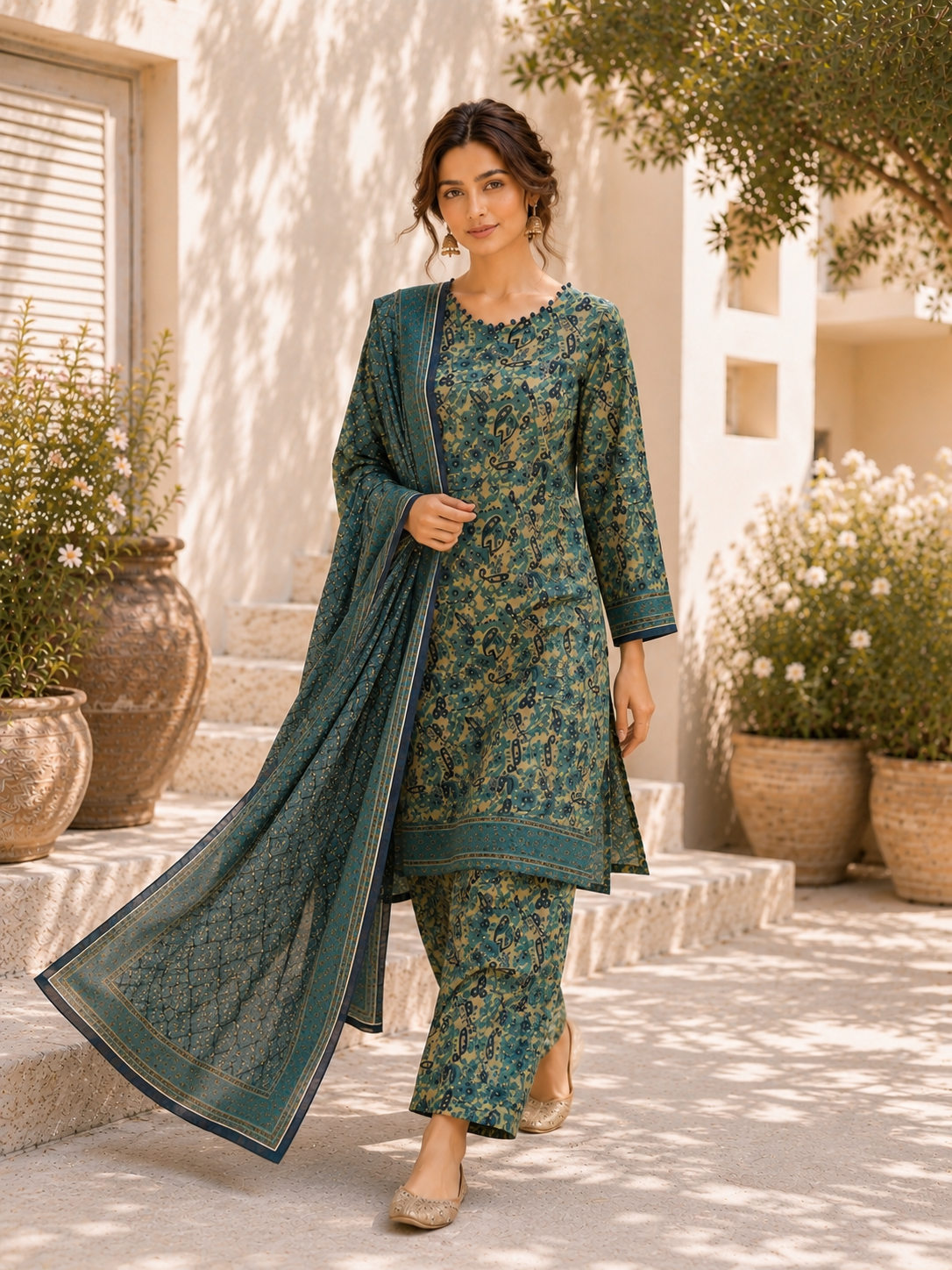 Bin saeed Lawn Suit Print & Contrast Dupatta ready to wear